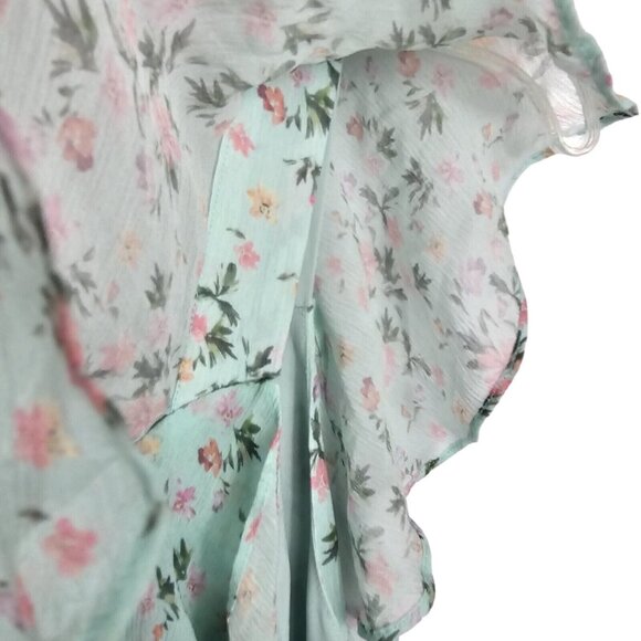 100% Silk Dress Sz 2 Asymm Chiffo Floral Ruffle Nicole Miller Flutter Sleeve $39 - Picture 9 of 16